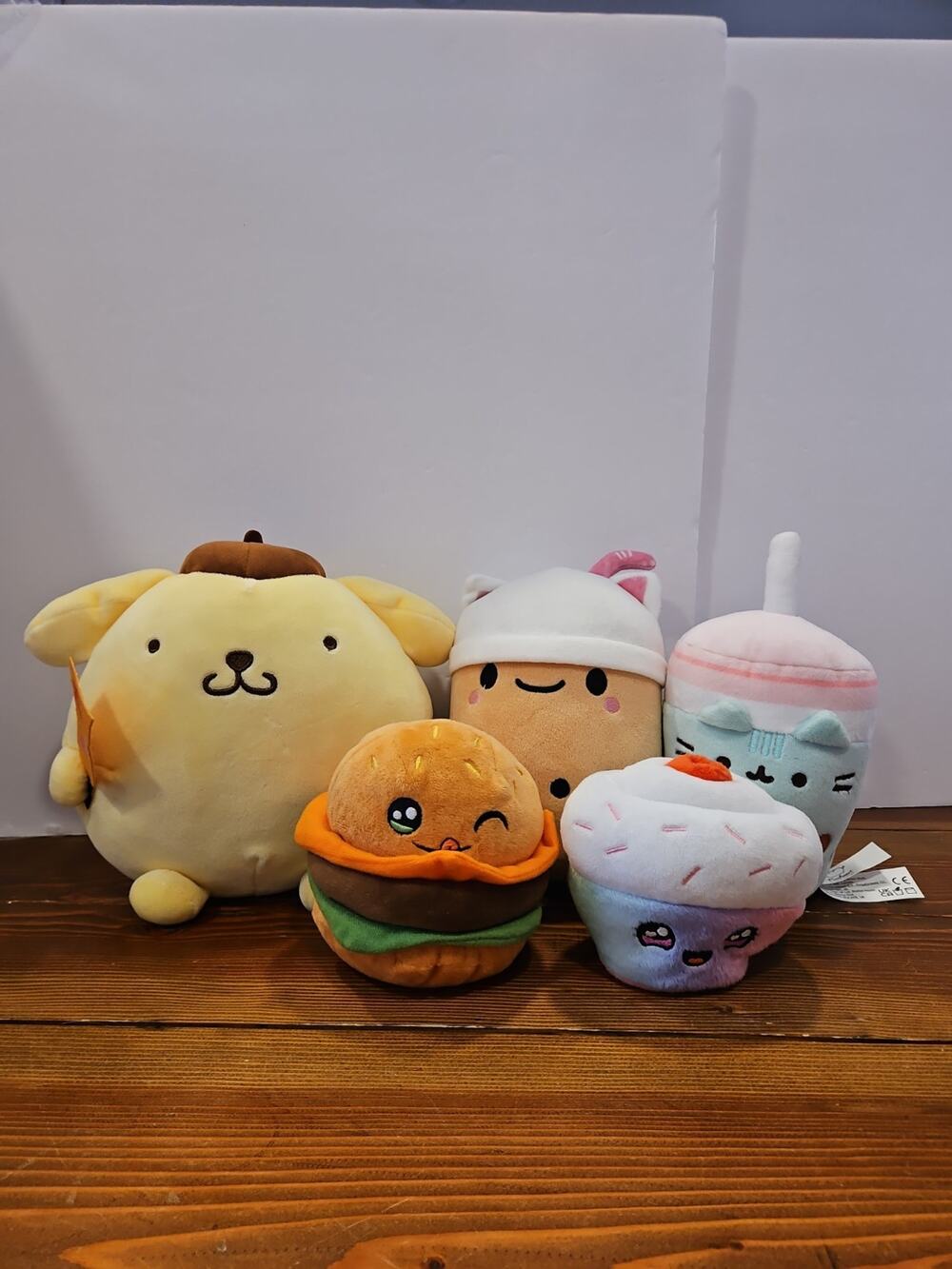 Lot of 5 Small Cute Character Plush Toys - Food Theme Boba,‎ Burger, Cupcake